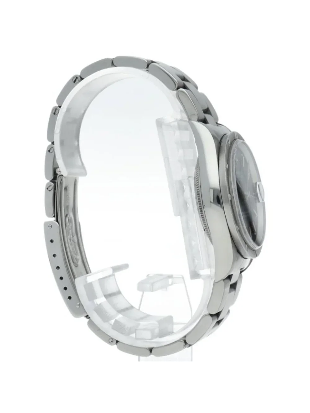 Rolex Oyster Perpetual Date Box SS Watch Black Polished